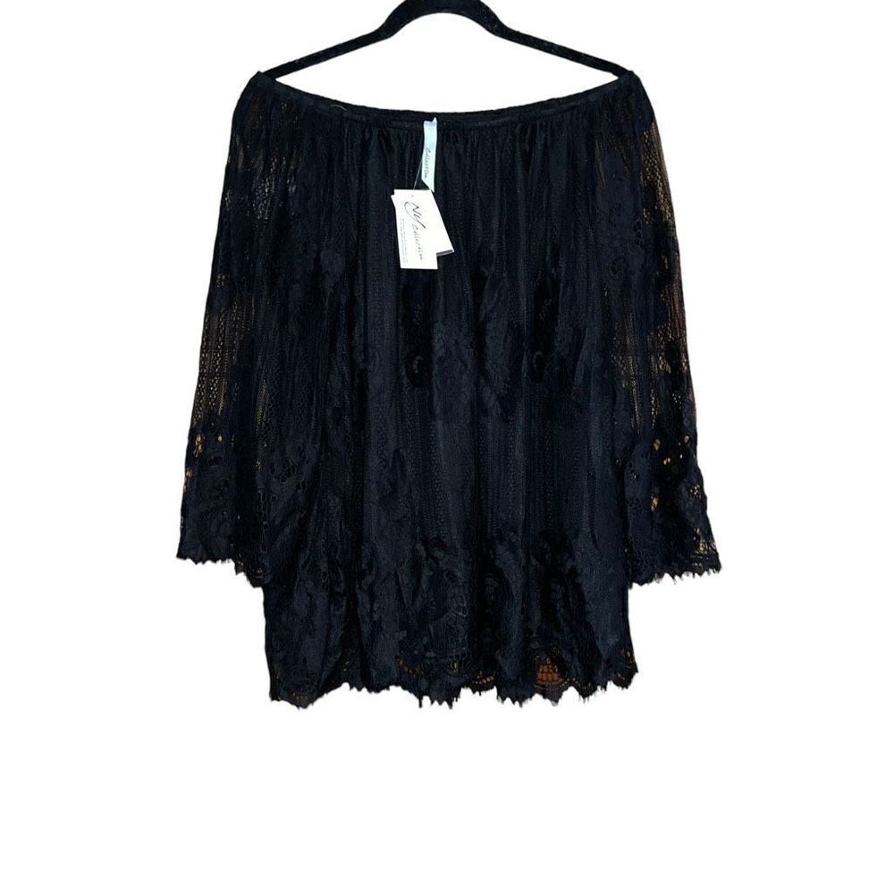NWT NY COLLECTION Scalloped Hem Peasant Top Size Medium - Picture 3 of 7